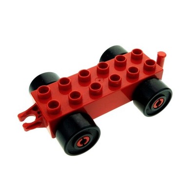 1X Lego Duplo Trailer 2X6 Red Tires Black Push Train 2626 2312C03