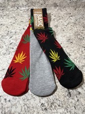 x3 Pairs Men Sports Leaf Weed Marijuana Gray Rasta Crew Cotton Long Socks