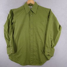 Arrow Vintage Green Retro Dress Shirt Mens Long Sleeve 16.5 33 Perma Iron
