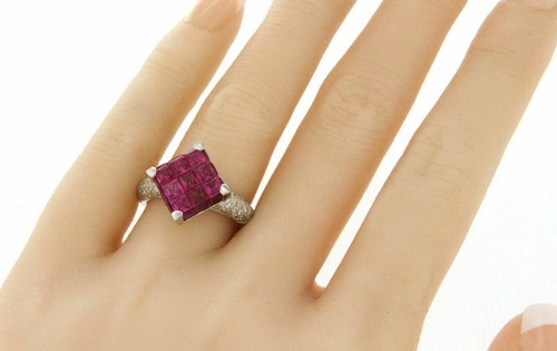 Quadratischer Ring 18 Karat Weißgold 0,45 ct Diamanten & unsichtbarer 5,05 ct Rubin »R1056 - Bild 2 von 5