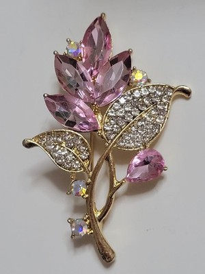 Beautiful Pink Ladies Rhinestone Stunning Flower Brooch E101-1