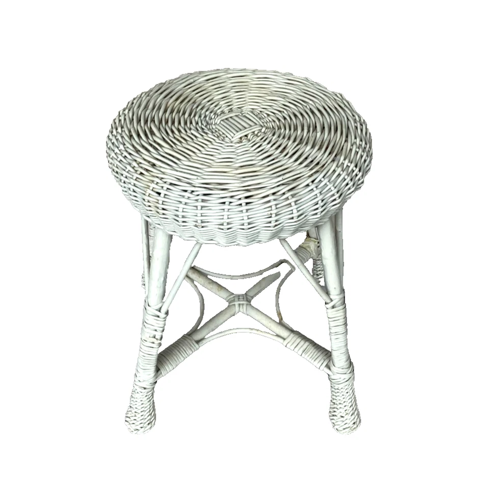 Vintage Boho MCM Wicker Rattan Stool Table Plant Stand Mid Century - Image 2 of 3