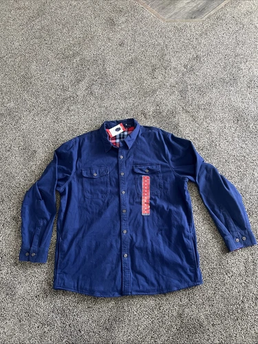 Lands End Shirt Men's XL Blue Heavy Weight Long Sleeve Red Plaid Fleece Lined - Picture 1 of 3