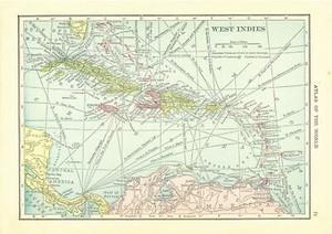 1911 Handy Atlas Vintage Map Pages - Caribbean on one side and Mexico on the ...