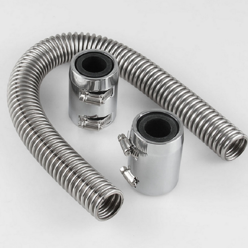 24" Flexible Stainless Steel Upper or Lower Radiator Hose Kit with Chrome Caps - Picture 5 of 5