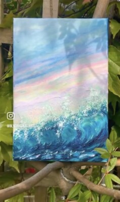 Original Wellenmeer Gemälde 20x30 cm wunderschön himmelblau / grün Welle Meer Meereslandschaft