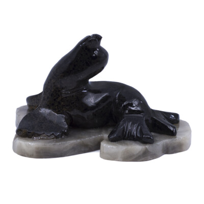 Unique Hand Carved Marble Stone Sea Lion Figurine Carving On Base 3.25'' Long New