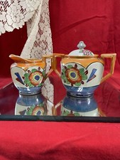 Vintage Beautiful Hand Painted Lusterware Made in Japan Sugar Bowl  Creamer Set