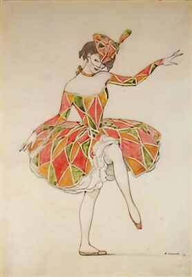 Konstantin Somov Foto A4 Entwurf der Kostüme der Kolumbine für Anna Pavlova in h