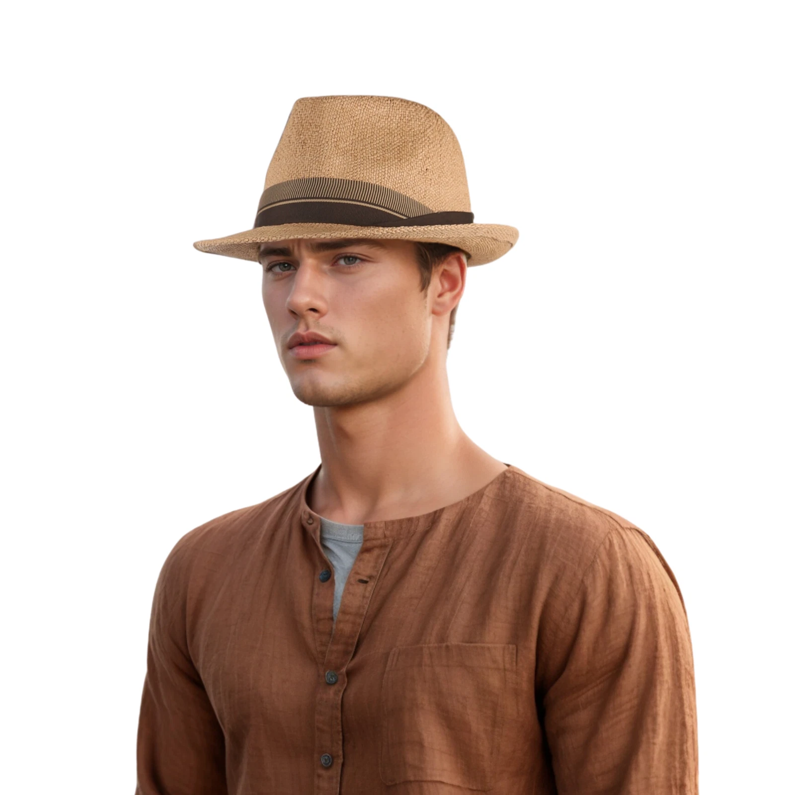 Unisex Straw Trilby Fedora Hat –Classic Summer Beach Sun Cap One Size Fits Most