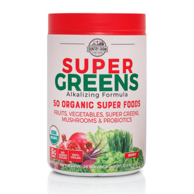 Country Farms Super Greens Drink Mix, Berry Flavor, 10.6 Oz 20 Servings