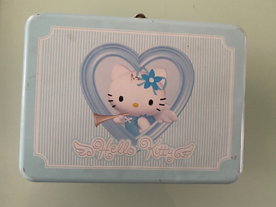 Rare 2001 Angel Light Blue Hello Kitty Metal Lunch Box with handle
