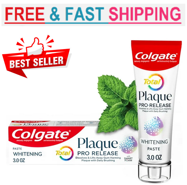 Colgate Total Plaque Pro Release Whitening Toothpaste, 3 Oz Tube