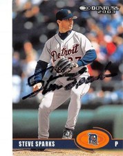 Steve Sparks autographed baseball card (Tigers) 2003 Donruss #128 Sample Edition