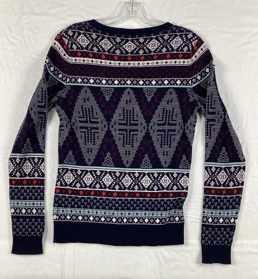 Merona Cárdigan Suéter Navidad Vacaciones Argyle Azul Rojo Botón Talla Pequeña Foto 2 de 4