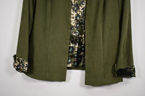 Dorby Women Green Floral Print Long Sleeve Folded Cuff Button Up Shirt Blazer 16 - 第 5/7 張圖片
