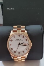 MARC JACOBS HENRY ROSE GOLD TONE,PAVE CRYSTALS,WHITE DIAL,BRACELET WATCH 