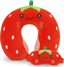 Kids Neck Pillow for Travel with Sleep Eye Mask, Cute Travel Neck Pillow, Memory