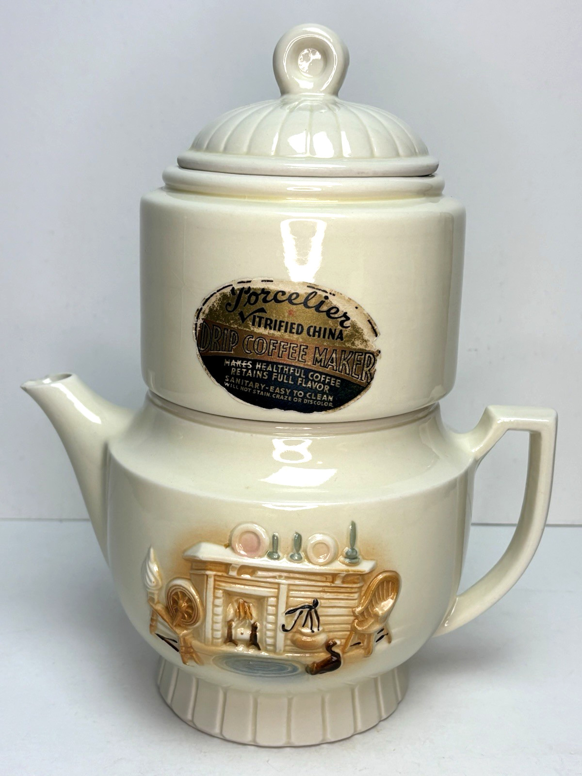 VTG Porcelier Vitrified China Hearth Uranium Glaze Drip Coffee Pot Percolator