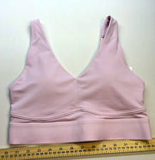 Fabletics Pink Solid Sports Bra M Wireless Pullover Adjustable Straps Logo