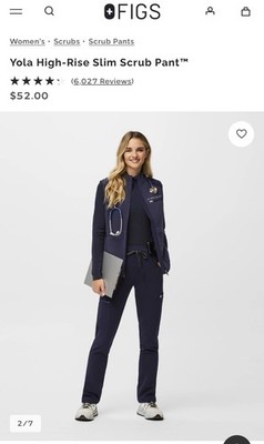 FIGS Women s Yola High-Waisted Skinny Scrub Pants Solid Navy Size MR