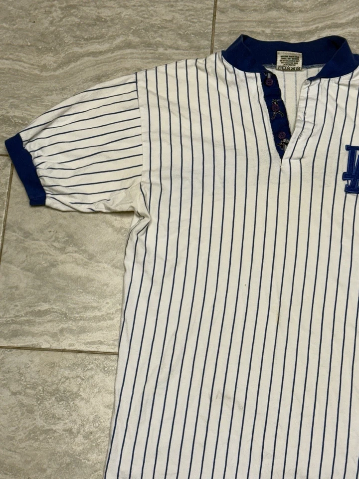 Camiseta deportiva de los Dodgers de Nuez moscada para hombre grande vintage años 90 informal a rayas columpio Foto 2 de 4
