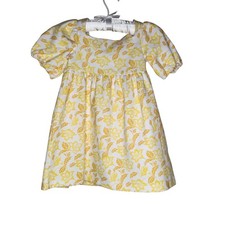 Janie Jack Floral Ponte Dress Puff Sleeves Girls 3 Yellow Soft Comfort NWT