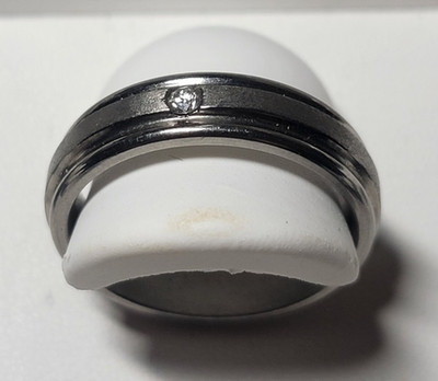 Titanium Ring - Titanium stone finish ring 6mm size 10 with .07ct stone