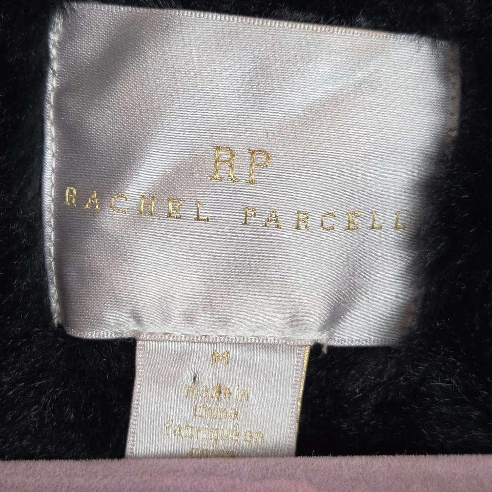 Rachel Parcell Black Pink Stripe Faux Fur Teddy Jacket Coat Black Pink Medium - Image 4 of 4