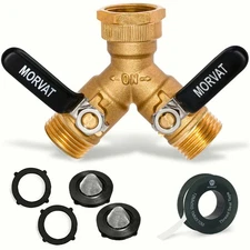 Morvat Heavy-Duty Brass 2-Way Garden Hose Splitter with Extended Metal and Rubbe