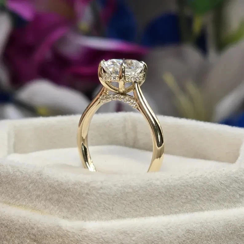 2.25Ct Oval Lab Grown/CVD Diamond Hidden Halo Women's Engagement Ring 14k Gold