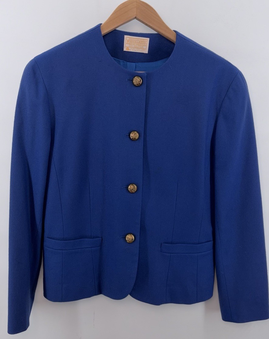 VTG Pendleton Blue Collarless Wool Jacket Blazer … - image 2
