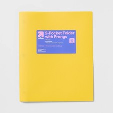 up up 2 Pocket Plastic Folder with Prongs Yellow Polypropylene 50 Sheet Capacity