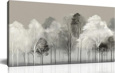 Modern Gray Forest Canvas Art 20x40 Black White Tree