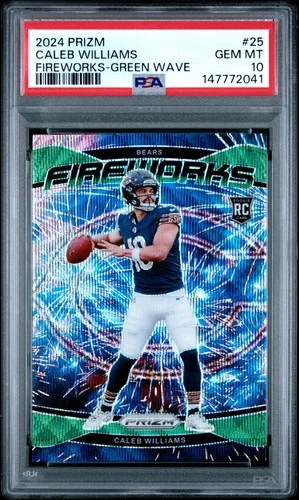 2024 PANINI PRIZM FIREWORKS GREEN WAVE #25 CALEB WILLIAMS ROOKIE RC PSA 10