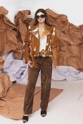 Women's Cowhide Jacket with Real Hair-on Hide & Cow Animal Print   Western Style