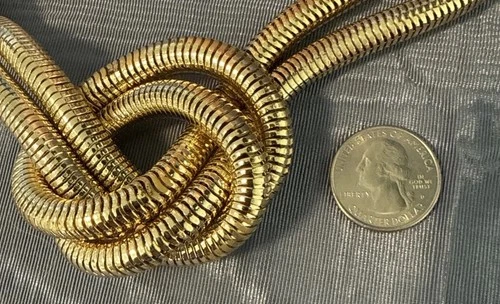 Vintage HSN Bellezza Signed Necklace Double Snake Chain Knotted Design 18k GP image 4