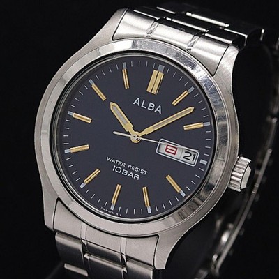 Seiko Alba 7N43 0BA0 OZ Blue Dial Mens Wristwatch wrist 15cm Cal 7N43