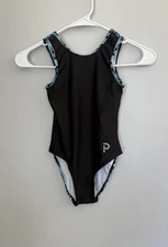 Plum Practicewear Leotard Geometric Black And Blue Size Child M Gymnastics