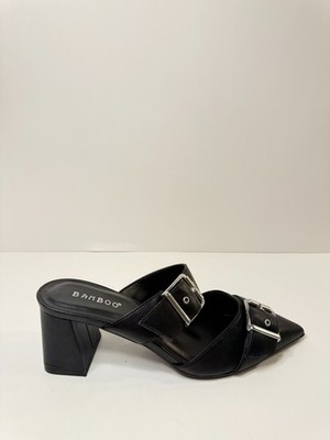01722 Bamboo Womens Block Heel Black Sandals-US 8