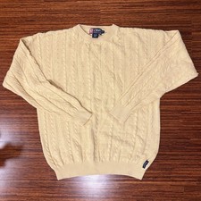 Vintage Polo Ralph Lauren Men's Yellow Open Cable Knit Linen Blend Sweater XL