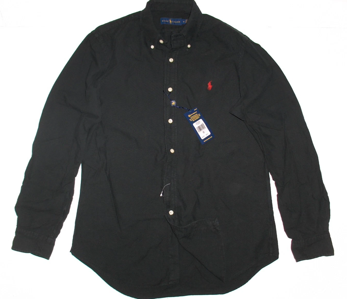 RALPH LAUREN Men's Polo Pony Long Sleeve Cotton Classic Fit Button Shirt, BLACK