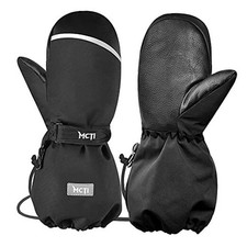 Kids Mittens Waterproof Winter Ski Warm Sherpa Lined Long Cuff 3X-Small Black