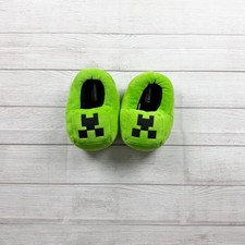 Minecraft Creeper Kids Slippers Green Plush Non Slip Soles 13-1 Youth
