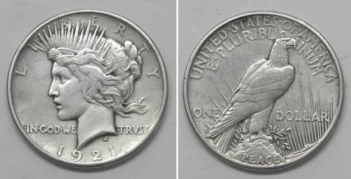 X7243  1921 Peace Dollar, XF details, cleaned