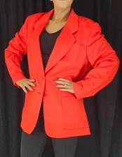 JAEGER Pure New Wool BloodOrange Dbl Breasted Blazer Lined Sz L Women's Glamour
