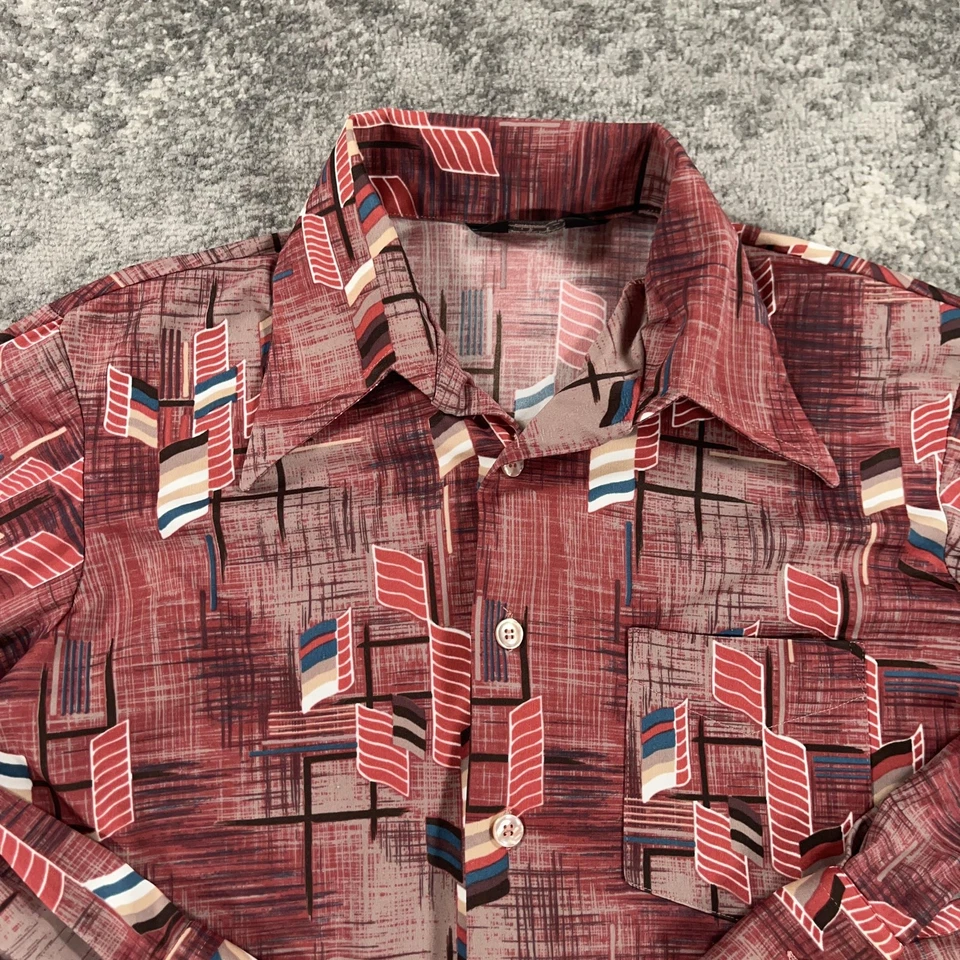 Vintage Image Shirt Mens Medium Red Geometric Print Long Sleeve Disco 70s Dagger - Image 2 of 4