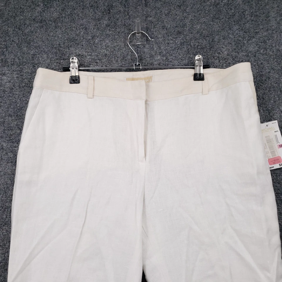 NEW Michael Kors Dress Pants Womens 10 White Linen Bootcut Flat Front Mid Rise - Image 3 of 4