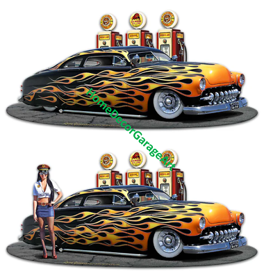 1949 Mercury Custom Hot Rod Gas Pumps Girl Metal Sign Vintage
