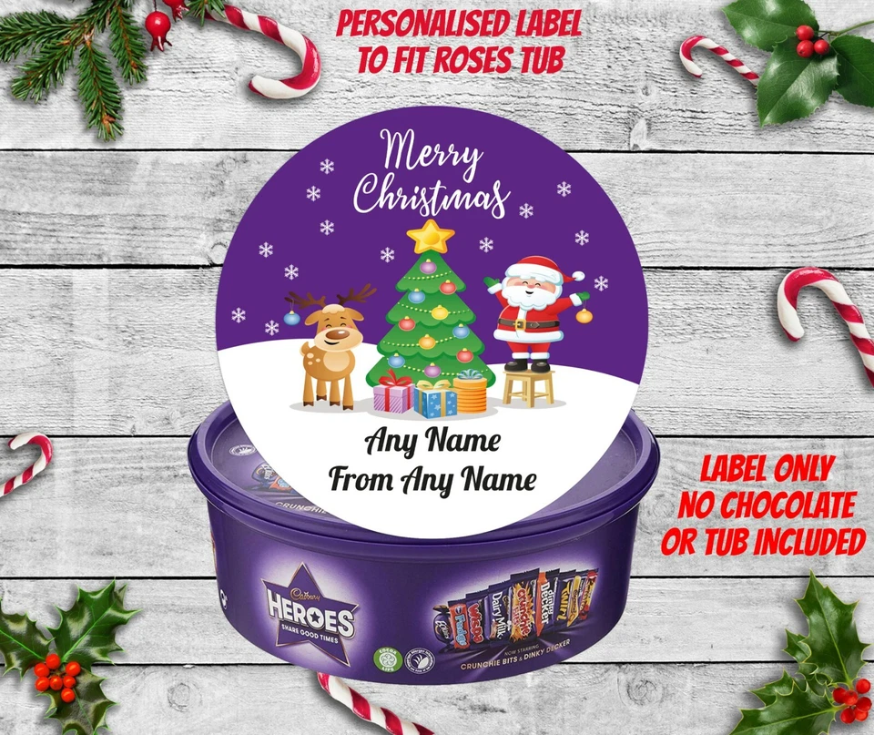 MAKE IT SWEET Personalised Christmas Chocolate Tub Label Sticker for Cadbury Heroes Pre Cut